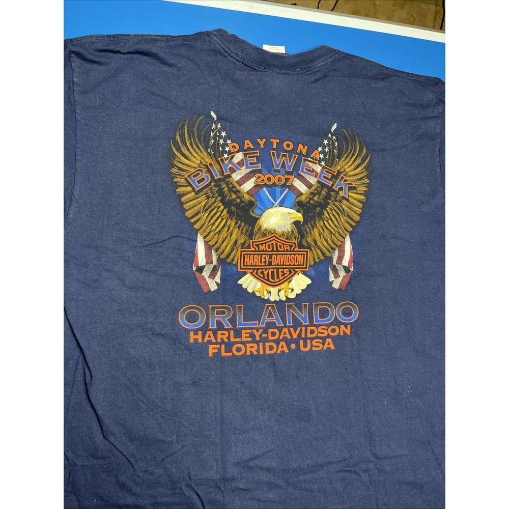 Harley Davidson 2007 Daytona Beach Bike Week Eagle‎ USA Flag Biker Sz XL VTG Y2K